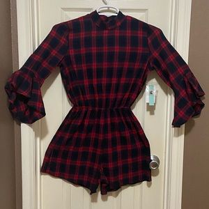 Red and blue long sleeve cutout Romper